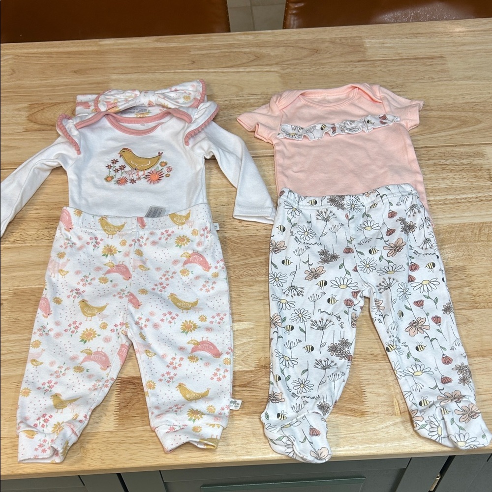 Baby Girls Pink and White Floral & chicken Two-Piece Set